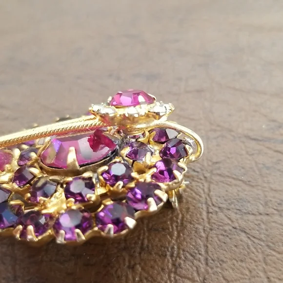 Vintage Rare Fantastic Juliana D&E Pink, Purple, AB Rhinestone Banjo Pin Brooch - Picture 14 of 14